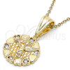 Oro Laminado Religious Pendant, Gold Filled Style Angel and Heart Design, with White Cubic Zirconia, Polished, Golden Finish, 05.120.0084