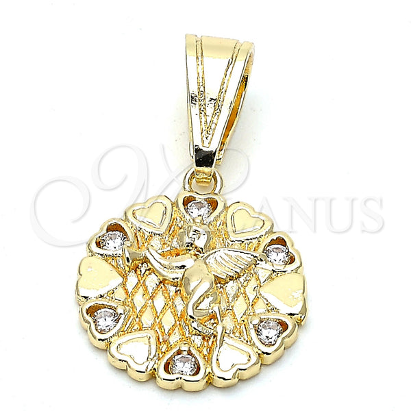Gold Filled Pendant — Religious Pendant Angel and Heart Design with White — main product view — SKU 118150 | Oro Laminado dije — Religious Pendant Angel and corazón diseño with blanco — SKU 118150