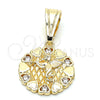 Oro Laminado Religious Pendant, Gold Filled Style Angel and Heart Design, with White Cubic Zirconia, Polished, Golden Finish, 05.120.0084