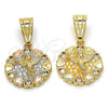 Oro Laminado Religious Pendant, Gold Filled Style Angel and Heart Design, with White Cubic Zirconia, Polished, Golden Finish, 05.120.0084