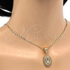 Oro Laminado Fancy Pendant, Gold Filled Style Flower and Heart Design, Polished, Golden Finish, 05.120.0085