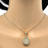 Oro Laminado Religious Pendant, Gold Filled Style Guadalupe and Heart Design, Polished, Golden Finish, 05.120.0086