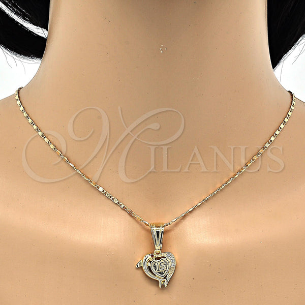 Gold Filled Pendant — Fancy Pendant Heart and Dolphin Design with Garnet — alternate product view — SKU 118153 | Oro Laminado dije — elegante Pendant corazón and Dolphin diseño with Garnet — SKU 118153