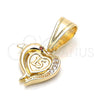 Oro Laminado Fancy Pendant, Gold Filled Style Heart and Dolphin Design, with Garnet and White Cubic Zirconia, Polished, Golden Finish, 05.120.0087