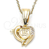 Oro Laminado Fancy Pendant, Gold Filled Style Heart and Dolphin Design, with Garnet and White Cubic Zirconia, Polished, Golden Finish, 05.120.0087
