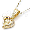 Oro Laminado Fancy Pendant, Gold Filled Style Heart and Dolphin Design, with Garnet and White Cubic Zirconia, Polished, Golden Finish, 05.120.0087