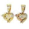 Oro Laminado Fancy Pendant, Gold Filled Style Heart and Dolphin Design, with Garnet and White Cubic Zirconia, Polished, Golden Finish, 05.120.0087