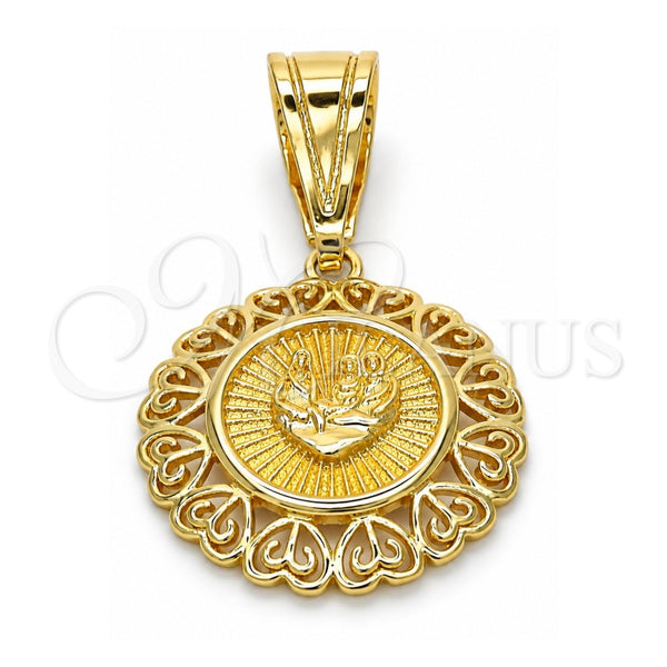 Oro Laminado Religious Pendant, Gold Filled Style Heart Design, Polished, Golden Finish, 05.120.0088