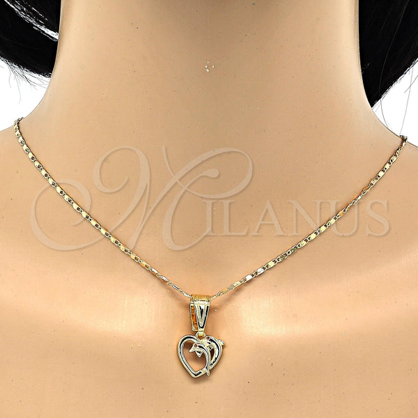 Gold Filled Pendant — Fancy Pendant Heart and Dolphin Design with Garnet — alternate product view — SKU 118159 | Oro Laminado dije — elegante Pendant corazón and Dolphin diseño with Garnet — SKU 118159