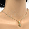 Oro Laminado Fancy Pendant, Gold Filled Style Heart and Dolphin Design, with Garnet Cubic Zirconia, Polished, Golden Finish, 05.120.0093