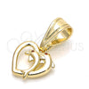 Oro Laminado Fancy Pendant, Gold Filled Style Heart and Dolphin Design, with Garnet Cubic Zirconia, Polished, Golden Finish, 05.120.0093