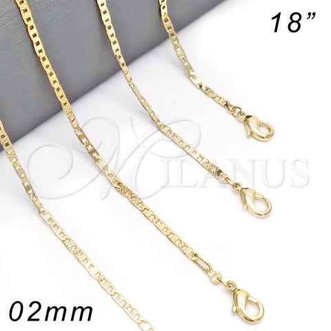 Oro Laminado Basic Necklace, Gold Filled Style Mariner Design, Polished, Golden Finish, 04.213.0079.18 (02 MM Thickness, 18 Inches Length)