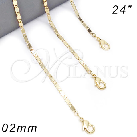Oro Laminado Basic Necklace, Gold Filled Style Polished, Golden Finish, 04.213.0085.24 (02 MM Thickness, 24 Inches Length)