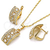 Oro Laminado Earring and Pendant Adult Set, Gold Filled Style with White Cubic Zirconia and White Micro Pave, Polished, Golden Finish, 10.314.0002