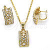 Oro Laminado Earring and Pendant Adult Set, Gold Filled Style with White Cubic Zirconia and White Micro Pave, Polished, Golden Finish, 10.314.0002