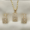 Oro Laminado Earring and Pendant Adult Set, Gold Filled Style with White Cubic Zirconia and White Micro Pave, Polished, Golden Finish, 10.314.0002