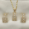 Oro Laminado Earring and Pendant Adult Set, Gold Filled Style with White Cubic Zirconia and White Micro Pave, Polished, Golden Finish, 10.314.0002