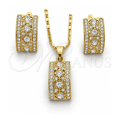 Oro Laminado Earring and Pendant Adult Set, Gold Filled Style with White Cubic Zirconia and White Micro Pave, Polished, Golden Finish, 10.314.0002