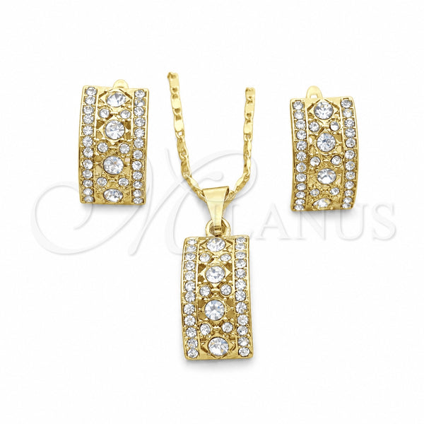 Oro Laminado Earring and Pendant Adult Set, Gold Filled Style with White Cubic Zirconia and White Micro Pave, Polished, Golden Finish, 10.314.0002