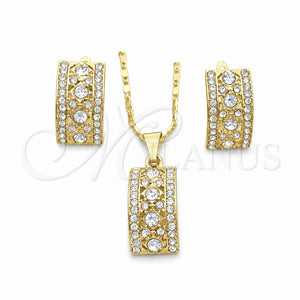 Oro Laminado Earring and Pendant Adult Set, Gold Filled Style with White Cubic Zirconia and White Micro Pave, Polished, Golden Finish, 10.314.0002