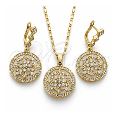 Oro Laminado Earring and Pendant Adult Set, Gold Filled Style with White Crystal and White Micro Pave, Polished, Golden Finish, 10.314.0004