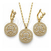 Oro Laminado Earring and Pendant Adult Set, Gold Filled Style with White Crystal and White Micro Pave, Polished, Golden Finish, 10.314.0004