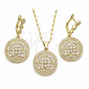 Oro Laminado Earring and Pendant Adult Set, Gold Filled Style with White Crystal and White Micro Pave, Polished, Golden Finish, 10.314.0004