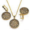 Oro Laminado Earring and Pendant Adult Set, Gold Filled Style with White Crystal and White Micro Pave, Polished, Golden Finish, 10.314.0004.1