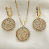 Oro Laminado Earring and Pendant Adult Set, Gold Filled Style with White Crystal and White Micro Pave, Polished, Golden Finish, 10.314.0004.1