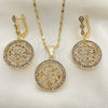 Oro Laminado Earring and Pendant Adult Set, Gold Filled Style with White Crystal and White Micro Pave, Polished, Golden Finish, 10.314.0004.1