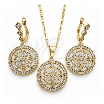 Oro Laminado Earring and Pendant Adult Set, Gold Filled Style with White Crystal and White Micro Pave, Polished, Golden Finish, 10.314.0004.1