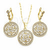 Oro Laminado Earring and Pendant Adult Set, Gold Filled Style with White Crystal and White Micro Pave, Polished, Golden Finish, 10.314.0004.1