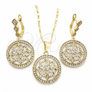 Oro Laminado Earring and Pendant Adult Set, Gold Filled Style with White Crystal and White Micro Pave, Polished, Golden Finish, 10.314.0004.1