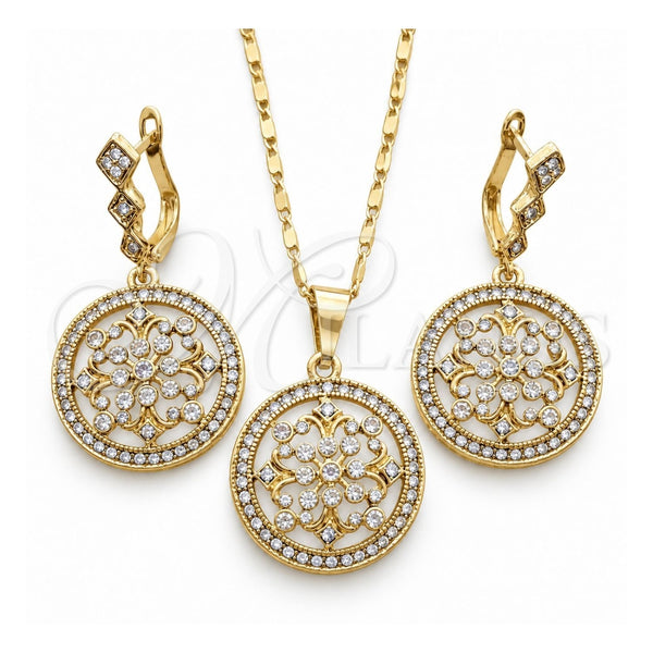 Oro Laminado Earring and Pendant Adult Set, Gold Filled Style with White Crystal and White Micro Pave, Polished, Golden Finish, 10.314.0004.1