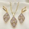 Oro Laminado Earring and Pendant Adult Set, Gold Filled Style with White Crystal, Polished, Golden Finish, 10.314.0005.1
