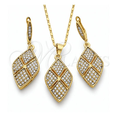 Oro Laminado Earring and Pendant Adult Set, Gold Filled Style with White Crystal, Polished, Golden Finish, 10.314.0005.1