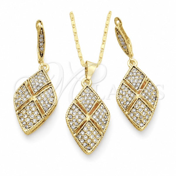Oro Laminado Earring and Pendant Adult Set, Gold Filled Style with White Crystal, Polished, Golden Finish, 10.314.0005.1