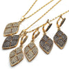 Oro Laminado Earring and Pendant Adult Set, Gold Filled Style with White Crystal, Polished, Golden Finish, 10.314.0005.1