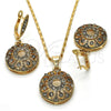 Oro Laminado Earring and Pendant Adult Set, Gold Filled Style Flower Design, with White Crystal, Polished, Golden Finish, 10.314.0006.1