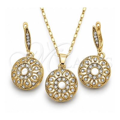 Oro Laminado Earring and Pendant Adult Set, Gold Filled Style Flower Design, with White Crystal, Polished, Golden Finish, 10.314.0006.1