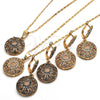 Oro Laminado Earring and Pendant Adult Set, Gold Filled Style Flower Design, with White Crystal, Polished, Golden Finish, 10.314.0006.1