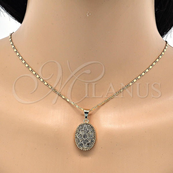 Oro Laminado Earring and Pendant Adult Set, Gold Filled Style Flower Design, with White Crystal, Polished, Golden Finish, 10.314.0007.1
