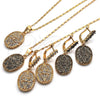 Oro Laminado Earring and Pendant Adult Set, Gold Filled Style Flower Design, with White Crystal, Polished, Golden Finish, 10.314.0007.1