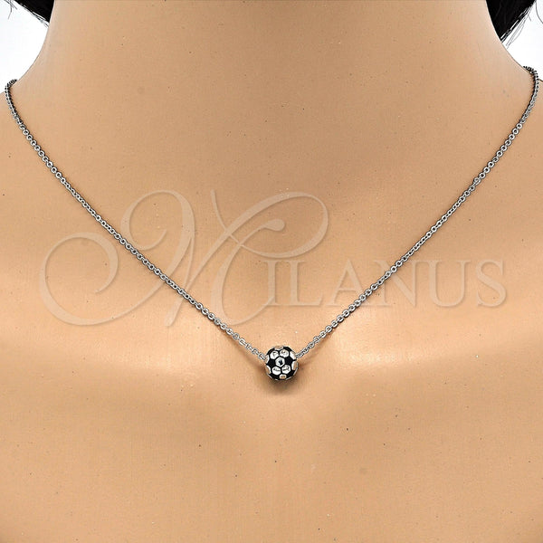 White Gold Filled Necklace — Pendant Necklace Ball Design Black Enamel 04. 01 — alternate product view — SKU 118216 | Oro Laminado Blanco collar — Pendant Necklace Ball diseño negro Enamel 04. 01 — SKU 118216