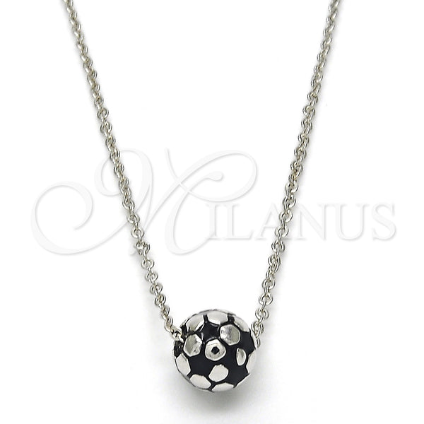 Rhodium Plated Pendant Necklace, Ball Design, Black Enamel Finish, Rhodium Finish, 04.313.0004.18 (01 MM Thickness, 18 Inches Length)