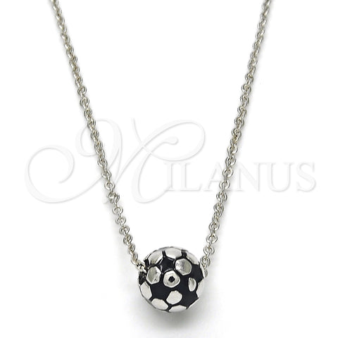 Rhodium Plated Pendant Necklace, Ball Design, Black Enamel Finish, Rhodium Finish, 04.313.0004.18 (01 MM Thickness, 18 Inches Length)