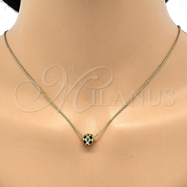 Oro Laminado Pendant Necklace, Gold Filled Style Ball Design, Black Enamel Finish, Golden Finish, 04.313.0004.1.18 (01 MM Thickness, 18 Inches Length)