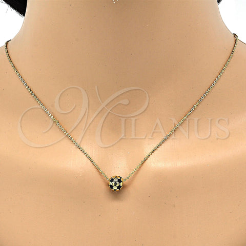 Oro Laminado Pendant Necklace, Gold Filled Style Ball Design, Black Enamel Finish, Golden Finish, 04.313.0004.1.18 (01 MM Thickness, 18 Inches Length)