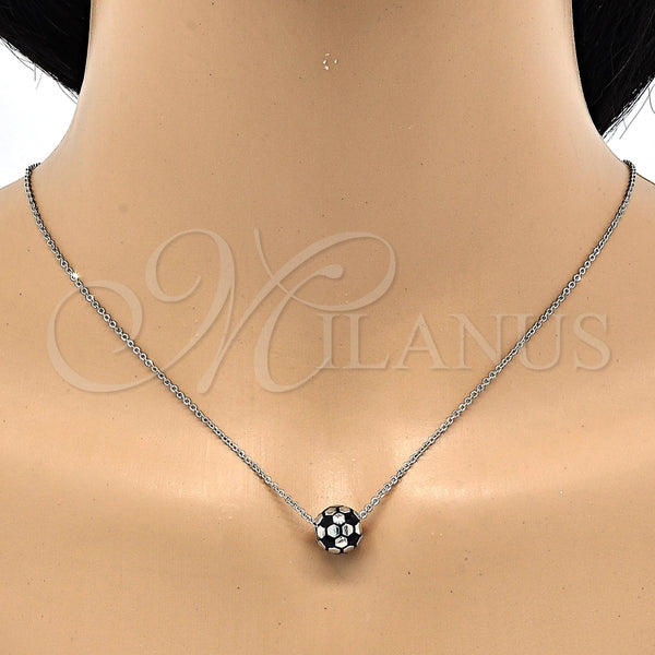 White Gold Filled Necklace — Pendant Necklace Ball Design Black Enamel 04. 01 — alternate product view — SKU 118218 | Oro Laminado Blanco collar — Pendant Necklace Ball diseño negro Enamel 04. 01 — SKU 118218