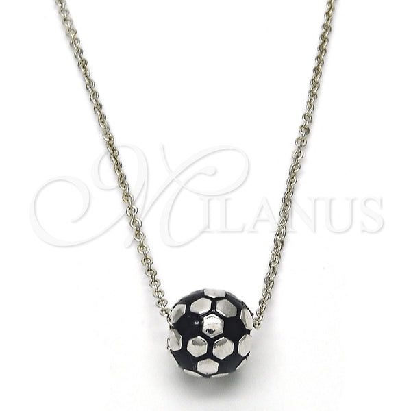 Rhodium Plated Pendant Necklace, Ball Design, Black Enamel Finish, Rhodium Finish, 04.313.0005.18 (01 MM Thickness, 18 Inches Length)